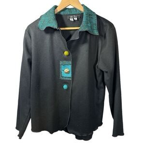 JES IRIE Women's Wool Collared Button Down Shirt Jacket Black Size Medium